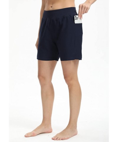 Women's Swim Boardshorts Tankini Boyshorts Beach Bottom Swimsuit Built in Briefs Woven-navy $13.50 Swimsuits