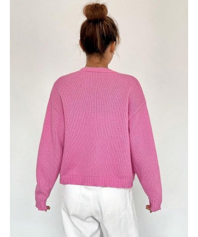 Women's Contrast Trim Lantern Sleeve Open Front Cropped Cardigan Sweater Button Solid Pink $19.37 Sweaters