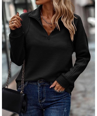 Womens 2023 Fall Fashion Quarter Zip Sweatshirts Half Zip Casual Long Sleeve Solid Color V Neck Pullover Tops Solid Black $17...