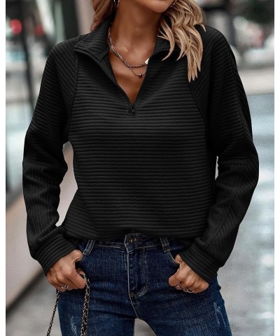 Womens 2023 Fall Fashion Quarter Zip Sweatshirts Half Zip Casual Long Sleeve Solid Color V Neck Pullover Tops Solid Black $17...