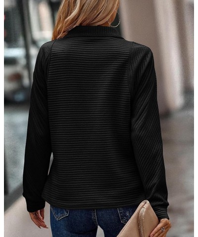 Womens 2023 Fall Fashion Quarter Zip Sweatshirts Half Zip Casual Long Sleeve Solid Color V Neck Pullover Tops Solid Black $17...