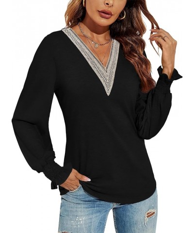 Women's Casual Petal Short Sleeve Contrast Lace V Neck Summer Tee Blouse Tops P 01-black $12.41 Blouses