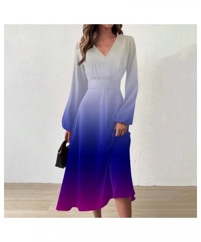 Summer Women Dresses 2024 V Neck Long Sleeve Boho Flowy Loose A-Line Midi Dress Floral Printed Dress 02-white $11.04 Underwear