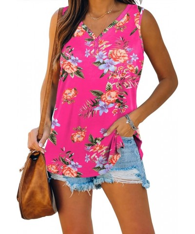 Womens Tank Tops Summer V Neck Sleeveless Shirts Button Up Loose Fit 18-red Peony $10.75 Tanks