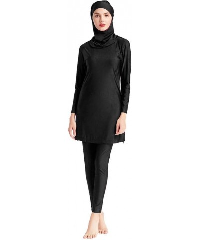 Women Modest Muslim Swimsuit Full Coverage Swimwear Islamic Hijab Swimming Burkini Swim Suit Solid Color Black $19.20 Swimsuits