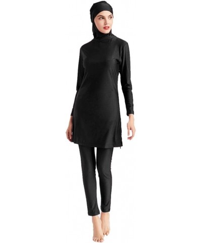 Women Modest Muslim Swimsuit Full Coverage Swimwear Islamic Hijab Swimming Burkini Swim Suit Solid Color Black $19.20 Swimsuits