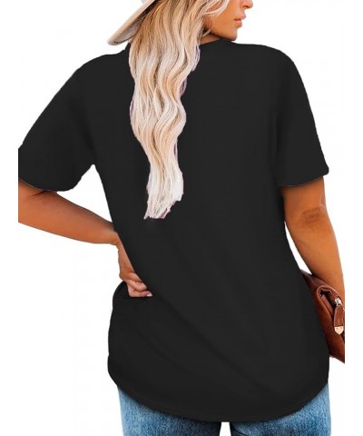 Women's-Plus-Size Tops Summer Buttons Henley Shirts Casual Short Sleeve Tee 01_black $16.79 Tops