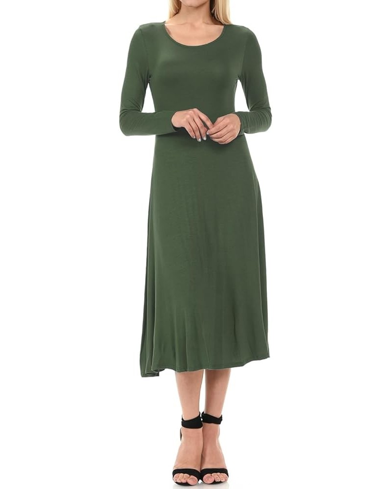 Women's Long Sleeve A-Line Fit and Flare Midi Dress Formal Casual Olive $11.79 Dresses