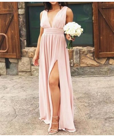 Women's Chiffon Bridesmaid Dresses with Sleeveless Empire Waist Deep V Neck Formal Evening Party Dress with Slit Mustard Yell...