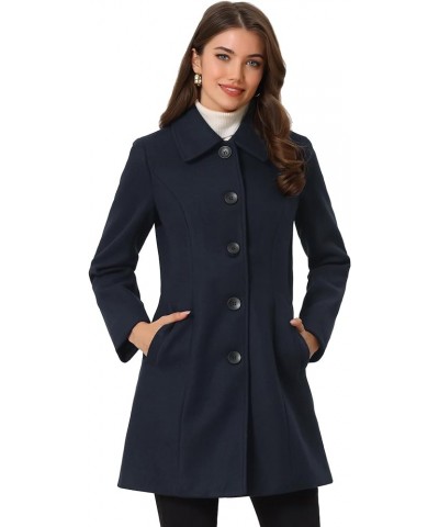 Women's Winter Single Breasted Long Warm Coat Dark Blue $31.91 Coats