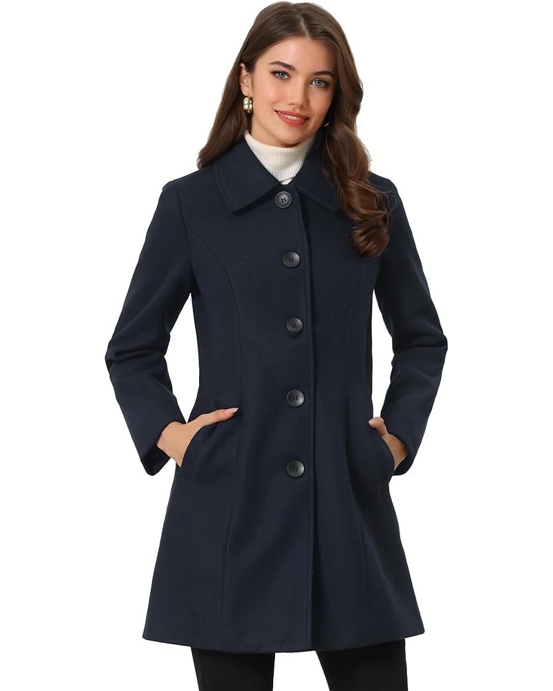 Women's Winter Single Breasted Long Warm Coat Dark Blue $31.91 Coats