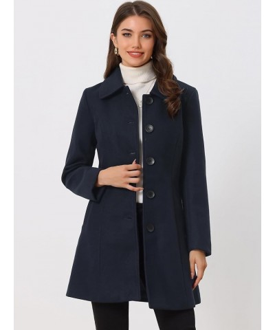 Women's Winter Single Breasted Long Warm Coat Dark Blue $31.91 Coats