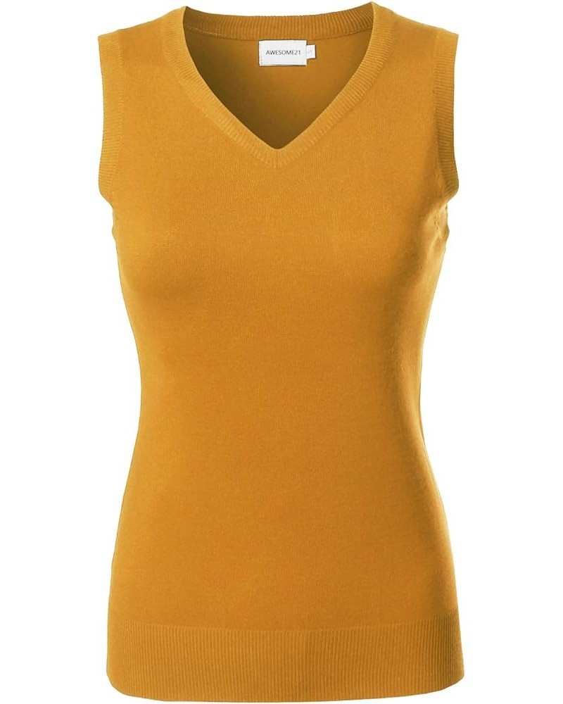 Women's Solid Office Look Soft Stretch Sleeveless Viscose Knit Vest Top Awov0110 Mustard $9.62 Vests