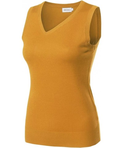 Women's Solid Office Look Soft Stretch Sleeveless Viscose Knit Vest Top Awov0110 Mustard $9.62 Vests