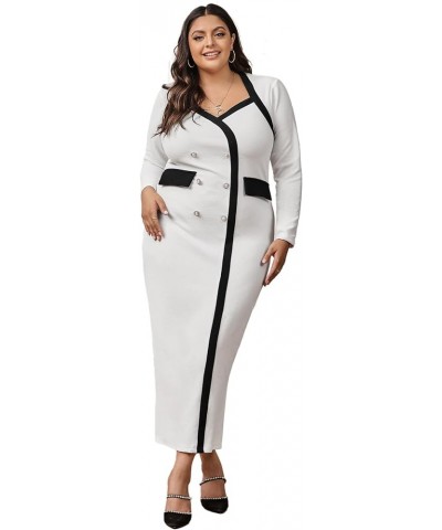 Women's Plus Size Colorblock Long Sleeve Split Hem Elegant Bodycon Maxi Dress White $17.76 Dresses