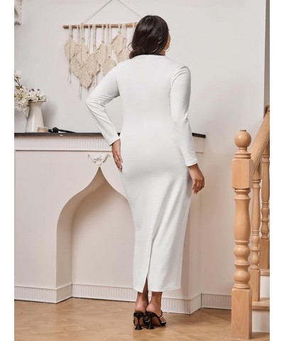 Women's Plus Size Colorblock Long Sleeve Split Hem Elegant Bodycon Maxi Dress White $17.76 Dresses