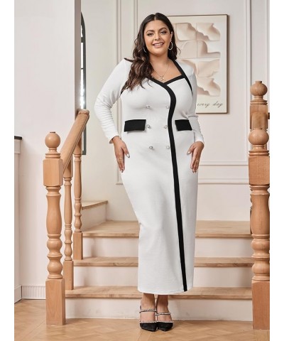 Women's Plus Size Colorblock Long Sleeve Split Hem Elegant Bodycon Maxi Dress White $17.76 Dresses