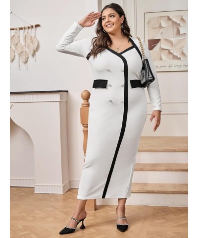 Women's Plus Size Colorblock Long Sleeve Split Hem Elegant Bodycon Maxi Dress White $17.76 Dresses