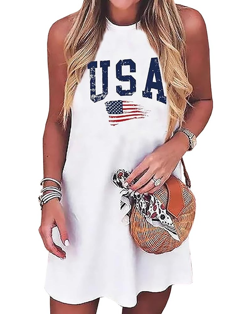 American Flag Tank Dress for Women 4th of July Patriotic Graphic Sleeveless Mini Dress Casual Vacation Short Dresses White5 $...