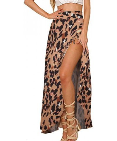 Womens Boho Floral Tie Up Waist Summer Beach Wrap Cover Up Maxi Skirt 1-leopard Yellow $10.25 Skirts