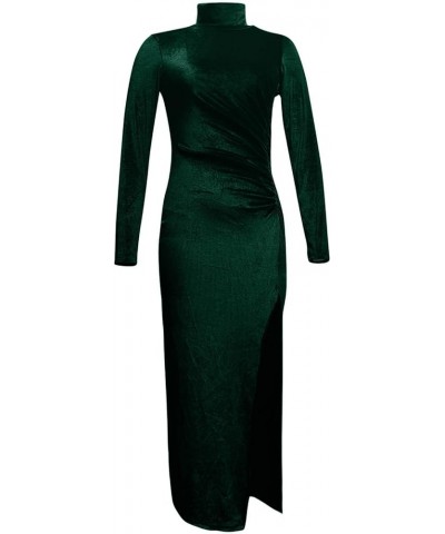 Women's Cocktail Dress New Years Eve Dress 2024 Round Neck Long Sleeve Dress Slim Solid Split Temperament Maxi Dress, S-2XL 3...