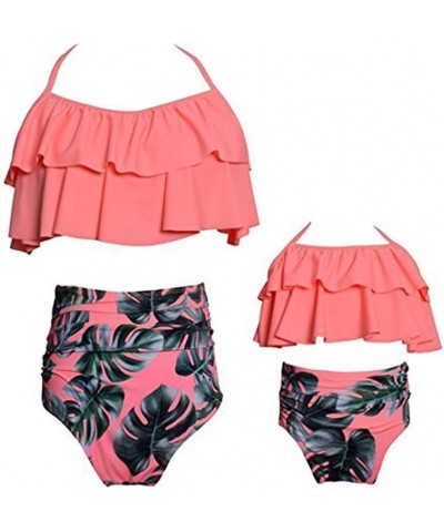 Mom and Daughter Matching Swimsuit Two Piece Bikini Sets Orange and Leaf $10.25 Sets