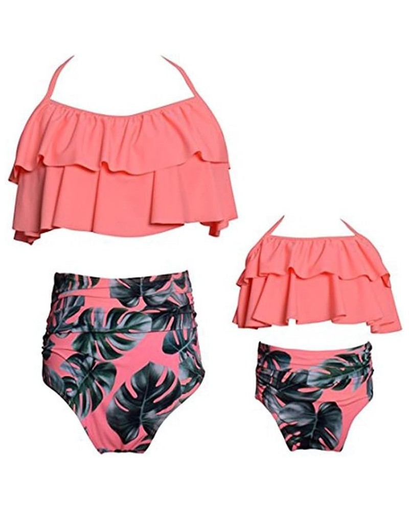 Mom and Daughter Matching Swimsuit Two Piece Bikini Sets Orange and Leaf $10.25 Sets