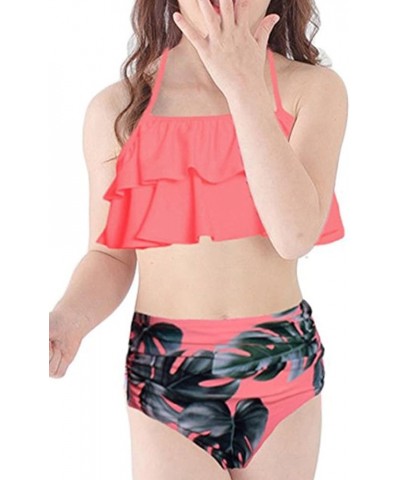 Mom and Daughter Matching Swimsuit Two Piece Bikini Sets Orange and Leaf $10.25 Sets