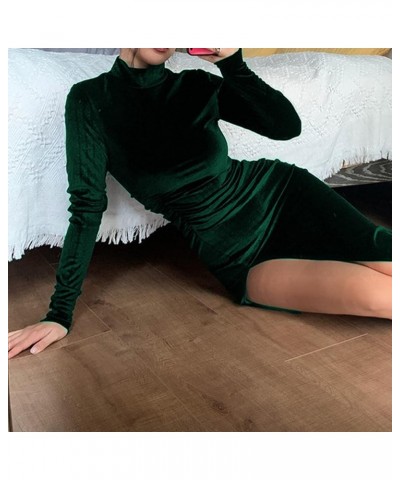 Women's Cocktail Dress New Years Eve Dress 2024 Round Neck Long Sleeve Dress Slim Solid Split Temperament Maxi Dress, S-2XL 3...