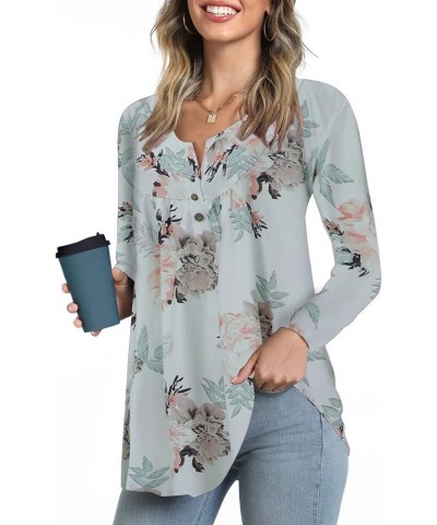 Womens Long Sleeve Tunic Tops Loose Fit Henley Shirt Pleated Button Down Blouse for Leggings Floral-1 $10.79 Tops