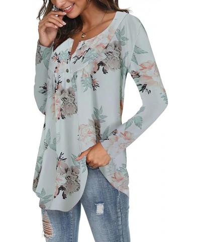 Womens Long Sleeve Tunic Tops Loose Fit Henley Shirt Pleated Button Down Blouse for Leggings Floral-1 $10.79 Tops