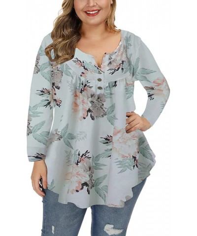 Womens Long Sleeve Tunic Tops Loose Fit Henley Shirt Pleated Button Down Blouse for Leggings Floral-1 $10.79 Tops