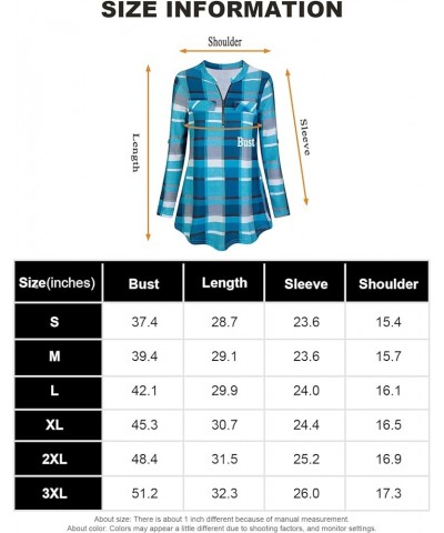 Womens Casual Long Sleeve Zipped V Neck Plaid Tunic Blouses B-turquoise $15.94 Tops