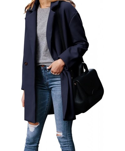 Women's Wool Blend Pea Coats Jackets Notched Lapel Single Breasted Overcoats Mid Length Casual Outerwear 1 Blue $26.95 Coats