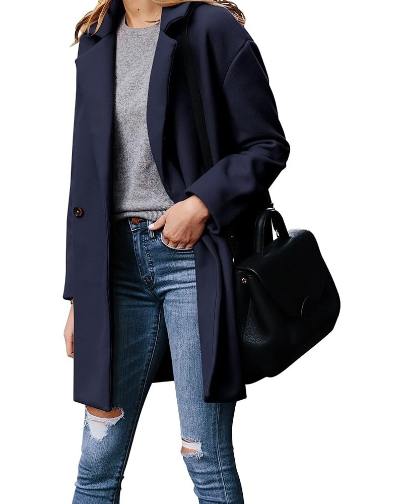 Women's Wool Blend Pea Coats Jackets Notched Lapel Single Breasted Overcoats Mid Length Casual Outerwear 1 Blue $26.95 Coats