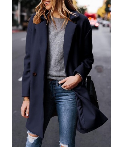 Women's Wool Blend Pea Coats Jackets Notched Lapel Single Breasted Overcoats Mid Length Casual Outerwear 1 Blue $26.95 Coats