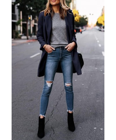 Women's Wool Blend Pea Coats Jackets Notched Lapel Single Breasted Overcoats Mid Length Casual Outerwear 1 Blue $26.95 Coats