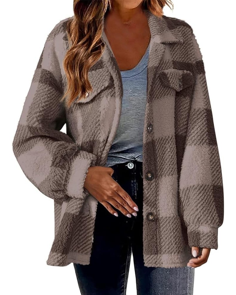 Fleece Jacket Women Plaid Flannel Shacket Jacket Fall Winter Button Down Warm Coat Fashion Clothes Coffee Black Friday Deals ...