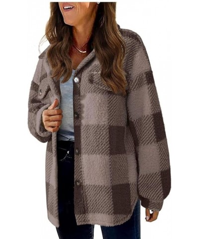 Fleece Jacket Women Plaid Flannel Shacket Jacket Fall Winter Button Down Warm Coat Fashion Clothes Coffee Black Friday Deals ...