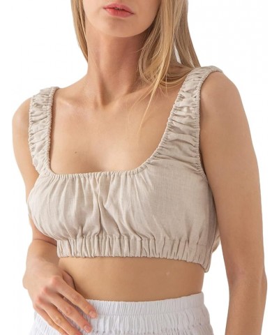 Women's Linen Crop Tank Tops Summer Casual Sleeveless Racerback Shirt Flax $11.79 Tanks