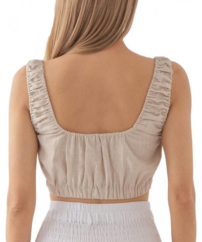 Women's Linen Crop Tank Tops Summer Casual Sleeveless Racerback Shirt Flax $11.79 Tanks