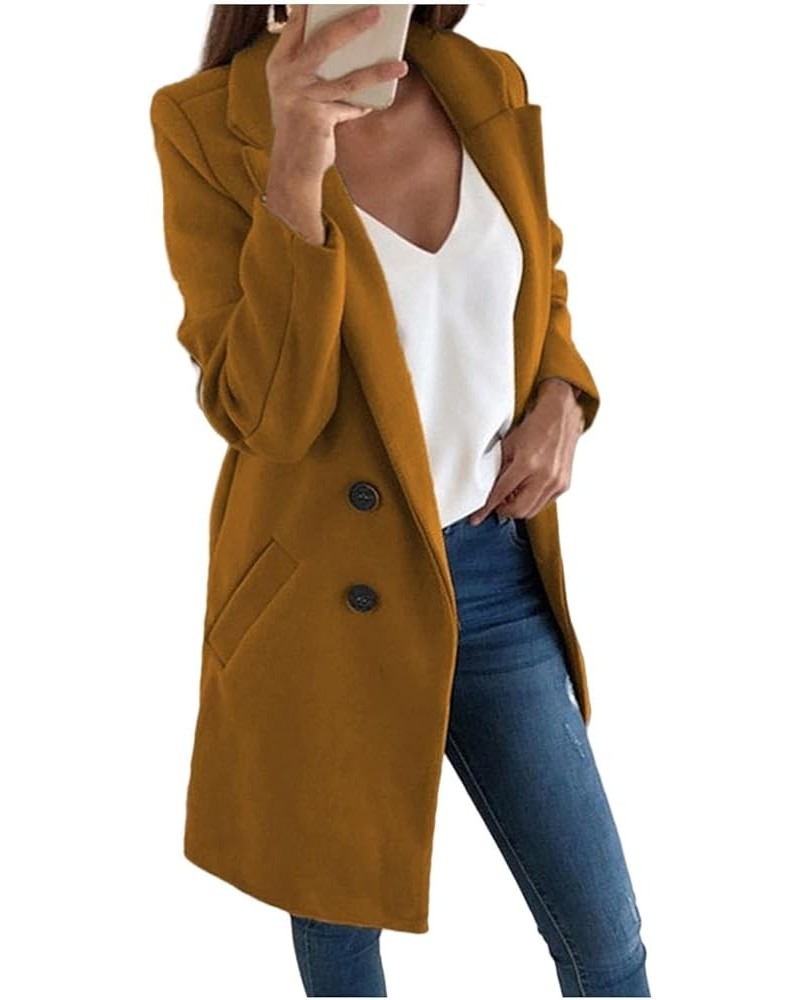 Women's Stylish Mid Length Artificial Wool Blend Trench Dressy Office Thick Warm Button Up Winter Jackets with Pockets 3XL Br...