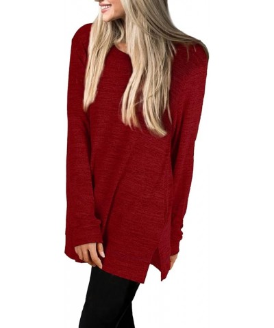 Women Long Sleeve Shirts Basic Tops Tunic Pockets Solid Color Sweatshirt Khaki S 118-red $18.69 Tops