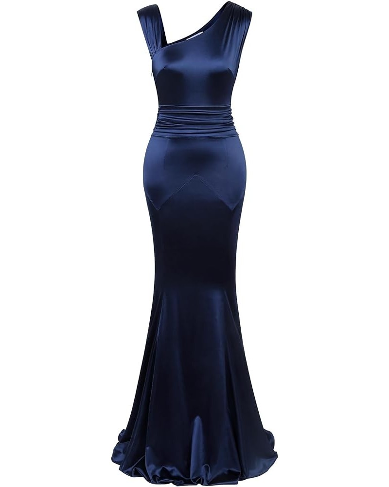 Women's 1950s Vintage Sleeveless V Neck Mermaid Cocktail Evening Gowns Dresses Navy Blue $20.76 Dresses