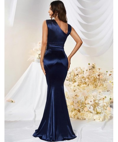 Women's 1950s Vintage Sleeveless V Neck Mermaid Cocktail Evening Gowns Dresses Navy Blue $20.76 Dresses