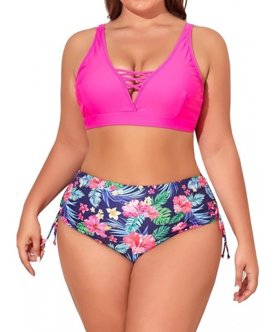 Women's Plus Size Two Piece Swimsuit Lace Up Bathing Suits V Neck Swimwear Drawstring Bikini Set Pattern 02 $12.15 Swimsuits