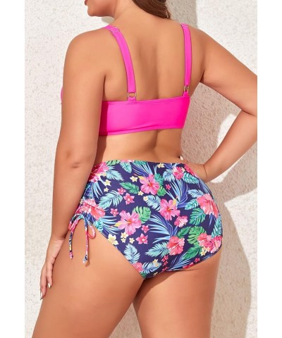 Women's Plus Size Two Piece Swimsuit Lace Up Bathing Suits V Neck Swimwear Drawstring Bikini Set Pattern 02 $12.15 Swimsuits