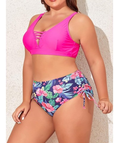 Women's Plus Size Two Piece Swimsuit Lace Up Bathing Suits V Neck Swimwear Drawstring Bikini Set Pattern 02 $12.15 Swimsuits