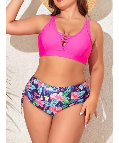 Women's Plus Size Two Piece Swimsuit Lace Up Bathing Suits V Neck Swimwear Drawstring Bikini Set Pattern 02 $12.15 Swimsuits