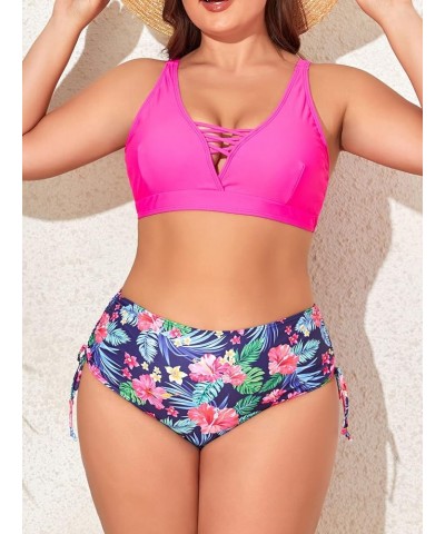 Women's Plus Size Two Piece Swimsuit Lace Up Bathing Suits V Neck Swimwear Drawstring Bikini Set Pattern 02 $12.15 Swimsuits